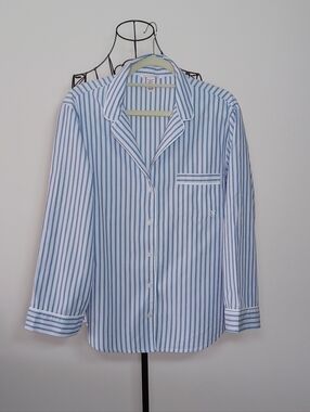 Victoria's Secret Blue Striped Cotton Pajama Top- Size L